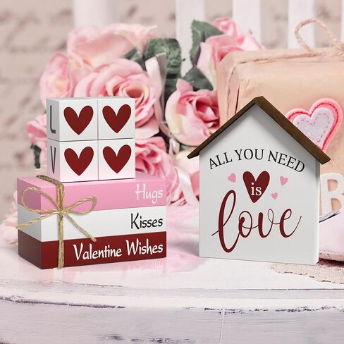 زينة عيد الحب على شكل قلب كتب صناعية، 8 قطع من كتب صينية متدرجة علامات خشبية، ديكور ريفي لعيد الحب للمنزل وطاولة المطبخ وحفلات الحفلات in Kuwait