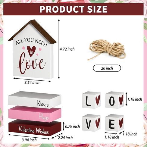 زينة عيد الحب على شكل قلب كتب صناعية، 8 قطع من كتب صينية متدرجة علامات خشبية، ديكور ريفي لعيد الحب للمنزل وطاولة المطبخ وحفلات الحفلات in Kuwait