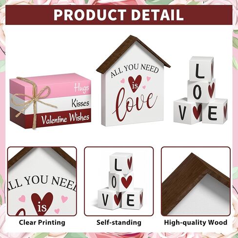 زينة عيد الحب على شكل قلب كتب صناعية، 8 قطع من كتب صينية متدرجة علامات خشبية، ديكور ريفي لعيد الحب للمنزل وطاولة المطبخ وحفلات الحفلات in Kuwait