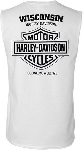 قميص Harley-Davidson الرجالي ذو الملمس القطني بدون أكمام، باللون الأبيض in Kuwait