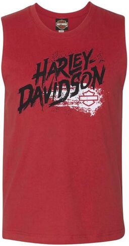 Harley-Davidson Men's Frenzy Sleeveless Crew-Neck Cotton Muscle Shirt, Red in Saudi Arabia
