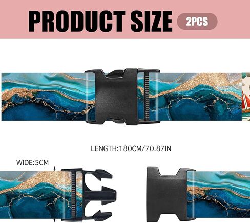 Nuxovilar Luggage Straps of 2 Set Blue & Gold Fluid Art Pattern, 1.96x90.5 inches - Luggage Straps for Suitcases, Nice for Art Lovers, Travel, Adventures in Saudi Arabia