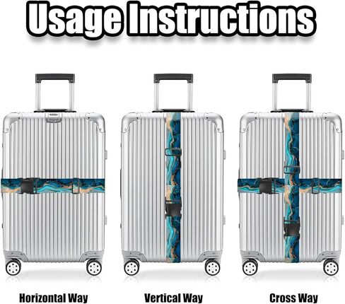Nuxovilar Luggage Straps of 2 Set Blue & Gold Fluid Art Pattern, 1.96x90.5 inches - Luggage Straps for Suitcases, Nice for Art Lovers, Travel, Adventures in Saudi Arabia