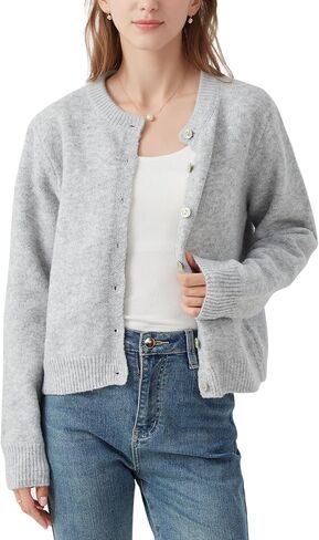 Topdear Cropped Cardigan Sweaters for Women, Open Front Long Sleeve Crop Knit Sweater for Dresses, for Jeans, XS to XL, Grey in Saudi Arabia