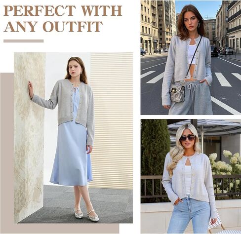 Topdear Cropped Cardigan Sweaters for Women, Open Front Long Sleeve Crop Knit Sweater for Dresses, for Jeans, XS to XL, Grey in Saudi Arabia