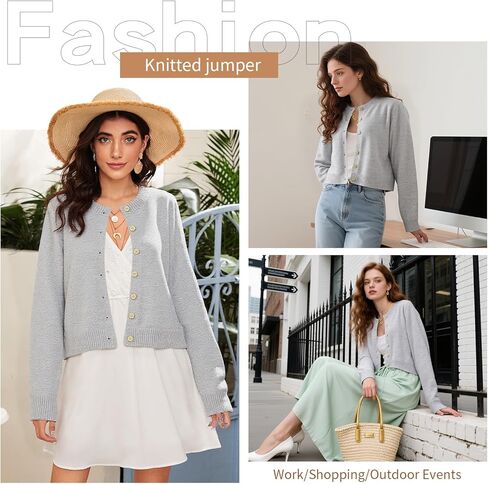 Topdear Cropped Cardigan Sweaters for Women, Open Front Long Sleeve Crop Knit Sweater for Dresses, for Jeans, XS to XL, Grey in Saudi Arabia
