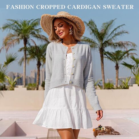 Topdear Cropped Cardigan Sweaters for Women, Open Front Long Sleeve Crop Knit Sweater for Dresses, for Jeans, XS to XL, Grey in Saudi Arabia
