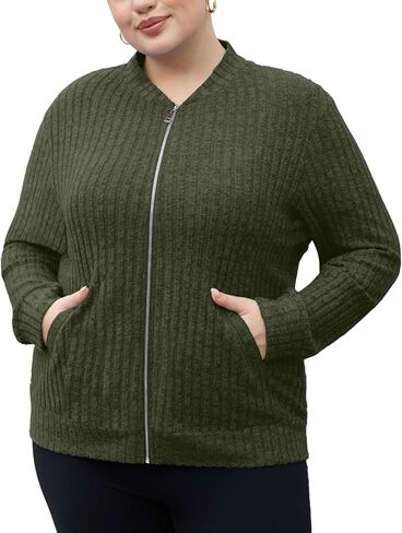 Plus Size Zip Up Sweaters for Women Casual Cardigan Sweater Long Sleeve Oversized Jacket with Pockets XL-5XL in Kuwait