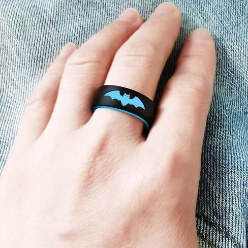 Silicone Batman Couple Ring,Men Women Breathable Rubber Anniversary Promise Engagement Wedding Band,8mm Wide 2mm Thick Size 6-13 in Saudi Arabia