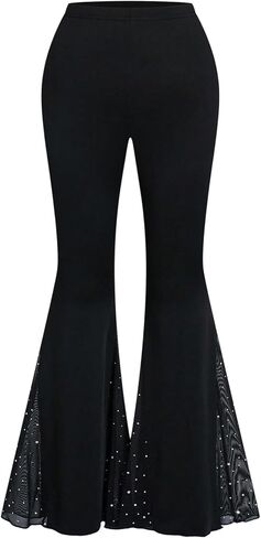 Floerns Women's Plus Size Rhinestone Flare Leggings High Waist 70s Disco Rave Bell Bottoms in Kuwait