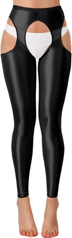 Sexy Shiny Leggings For Women, Sheer High Waisted, Shimmer Sparkly Glossy Rave Party Pants Suspender Pantyhose in Saudi Arabia