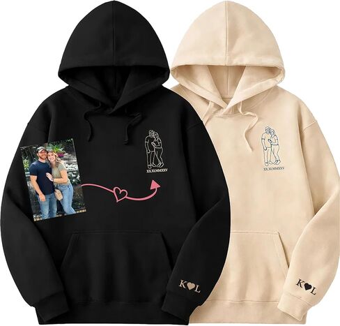 Lovely POD Custom Photo Embroidered Hoodie Design Your Own - Gifts for Him, Boyfriend, Personalized Embroidery Photo in Saudi Arabia