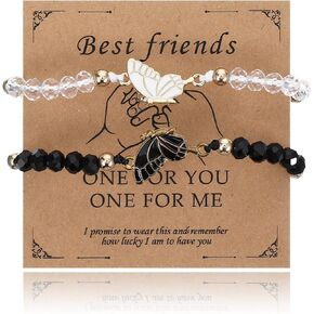 2 جهاز كمبيوتر شخصى سوار أفضل صديق، أساور فراشة BFF، أساور مطابقة حبلا قابل للتعديل للأزواج، اليدوية سحر الصداقة سوار مجوهرات هدايا للنساء الأزواج Bestie (أسود أبيض) in Kuwait