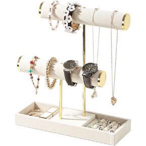 Coward Bracelet Necklace Holder Display, T-Bar Jewelry Holder Stand, Jewelry Organizer with Tray for Necklaces, Bangles,Rings Earrings Watches (Black Velvet) in Kuwait
