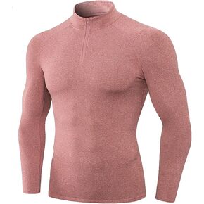 Mens Quarter Zip Thermal Compression Shirt Fleece Long Sleeve Workout Tops Pullover Athletic Tee Base Layer Tops in Saudi Arabia