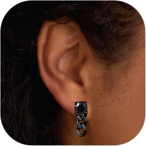 Richsteel Red/Black Cubic Zirconia Stud Earrings with Dangling Cuban Chain for Men Women Stainless Steel Hypoallergenic Punk Rock Street Viking Style Wolf Tooth Ear Stud in Saudi Arabia