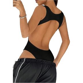 Milumia Women Square Neck Open Back Bodysuit Sleeveless Cut Out Body Suits Top Going Out in Saudi Arabia