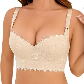 Push Up Lace Bra Soft Underwire T-Shirt Bras Add One Cup Back Fat Bra with High Support(34B-46DD) in Kuwait