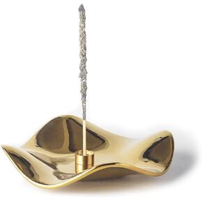 6.7 "Ceramic Incense Burner for Incense/Coil,Wavy Base with Brass -Incense Holder for Sticks,with Ash Catching Bowl for Meditation Yoga and Home Decoration (Silver) in Saudi Arabia