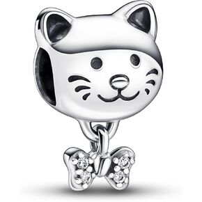 Pandora Pet Cat & Bow Charm - أساور اللحظات المتوافقة - مجوهرات للنساء - هدية للنساء في حياتك - مصنوعة من الفضة الاسترليني والزركونيا المكعبة in Kuwait