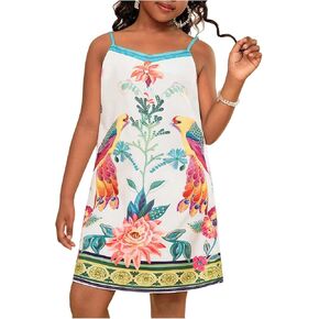 Girl's Graphic Sleeveless Cami Dresses Spaghetti Strap Holiday Summer Short Dress in Kuwait