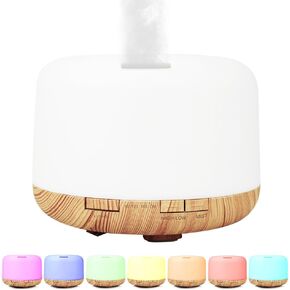 500ml Premium Essential Oil Diffuser,Quiet 4-in-1 Ultrasonic Aromatherapy Humidifier,7 Color LED Lights,with Adjustable Automatic Timer Off Function and Spray Mode. (Light Woodgrain, Basic Edition) in Saudi Arabia