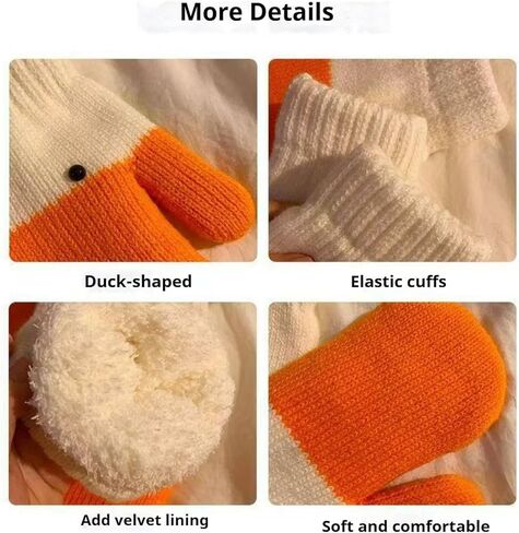 Goose Design Winter Gloves - Fleece Lined, Elastic Cuffs, Soft & Warm Knitted Gloves, Cute Animal Style for Cold Weather in Saudi Arabia