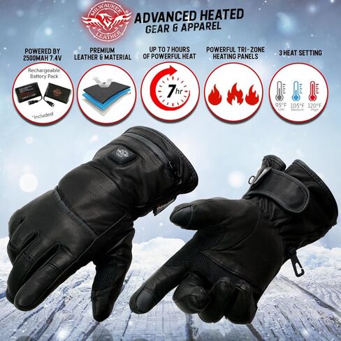 قفازات شتوية من الجلد الأسود الدافئ للنساء من Milwaukee Leather MG7713SET - حزام سلكي وi-Touch in Saudi Arabia