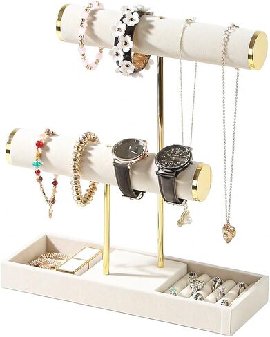 Coward Bracelet Necklace Holder Display, T-Bar Jewelry Holder Stand, Jewelry Organizer with Tray for Necklaces, Bangles,Rings Earrings Watches (Black Velvet) in Saudi Arabia