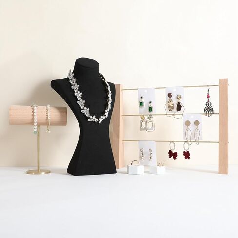 GemeShou 3 Tiers Beech Earring display stands for selling, Wooden Jewelry Shelf, Earring Storage Organizer, Brass earring holders with 42 holes for stud Dangle Hoop【Beech 3-Tier】 in Kuwait
