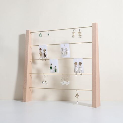 GemeShou 3 Tiers Beech Earring display stands for selling, Wooden Jewelry Shelf, Earring Storage Organizer, Brass earring holders with 42 holes for stud Dangle Hoop【Beech 3-Tier】 in Kuwait