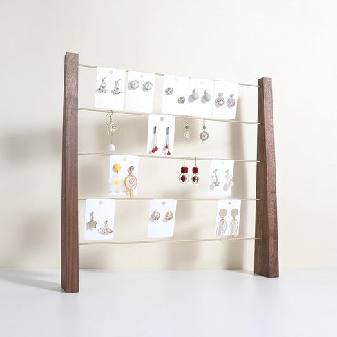 GemeShou 3 Tiers Beech Earring display stands for selling, Wooden Jewelry Shelf, Earring Storage Organizer, Brass earring holders with 42 holes for stud Dangle Hoop【Beech 3-Tier】 in Kuwait