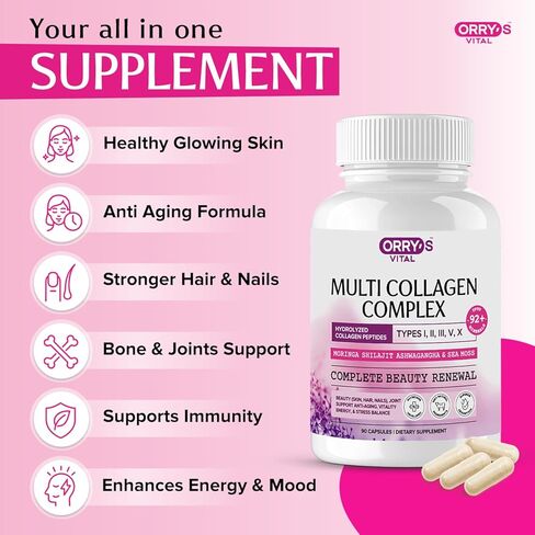 Hydrolyzed Collagen Peptides for Women & Men – Type I, II, III, V, X Multi Collagen Complex with Biotin, VIT C, Hyaluronic Acid & 92+ Trace Minerals for Hair, Skin, Nail & Joint Support– 90 Capsules in Saudi Arabia