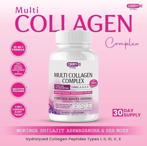 Hydrolyzed Collagen Peptides for Women & Men – Type I, II, III, V, X Multi Collagen Complex with Biotin, VIT C, Hyaluronic Acid & 92+ Trace Minerals for Hair, Skin, Nail & Joint Support– 90 Capsules in Saudi Arabia