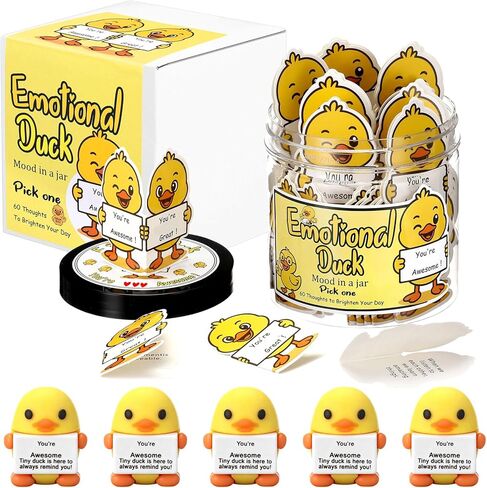 Gejoy 60 Pcs Positive Gifts Emotional Comfort Duck Card Jar with 5 Mini Rubber Duck Figurines Christmas Affirmation Birthday Encouraging Motivational Gift for Coworker Colleague Staff Women Men in Saudi Arabia