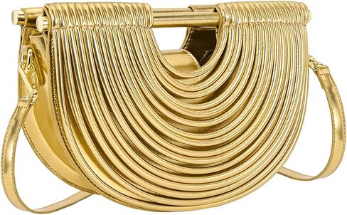 Half-Moon Clutch Purse for Women Wedding Woven Evening Shoulder Bag Top Handle Gold Party Prom Handbag in Saudi Arabia