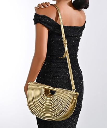 Half-Moon Clutch Purse for Women Wedding Woven Evening Shoulder Bag Top Handle Gold Party Prom Handbag in Saudi Arabia