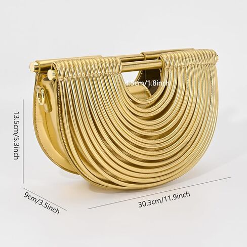 Half-Moon Clutch Purse for Women Wedding Woven Evening Shoulder Bag Top Handle Gold Party Prom Handbag in Saudi Arabia