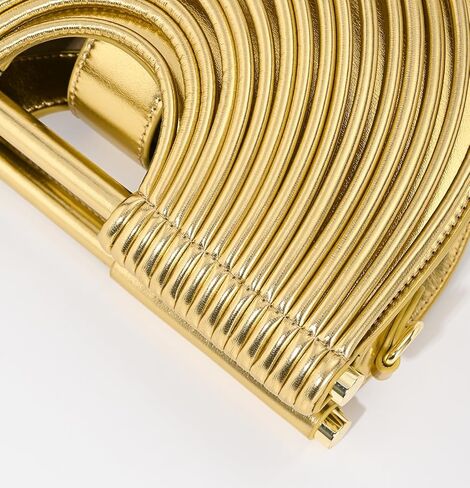 Half-Moon Clutch Purse for Women Wedding Woven Evening Shoulder Bag Top Handle Gold Party Prom Handbag in Saudi Arabia