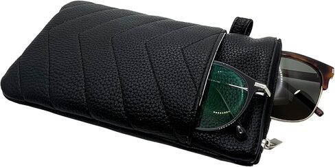Double Eyeglasses Pouch with Zipper Closure,Soft Leather Sunglass Organizer Pouch,Portable Eyeglasses Case for Men,Women in Saudi Arabia