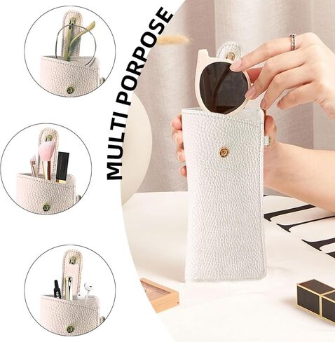 حافظات نظارات ناعمة، حقيبة نظارات شمسية محمولة مع حزام معصم بمشبك زر، حافظات جلدية للنظارات حافظة نظارات سفر للنساء والرجال (أبيض) in Kuwait