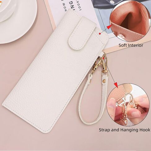 حافظات نظارات ناعمة، حقيبة نظارات شمسية محمولة مع حزام معصم بمشبك زر، حافظات جلدية للنظارات حافظة نظارات سفر للنساء والرجال (أبيض) in Kuwait