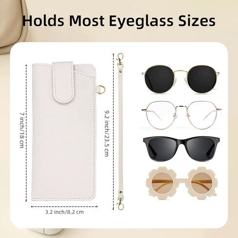 حافظات نظارات ناعمة، حقيبة نظارات شمسية محمولة مع حزام معصم بمشبك زر، حافظات جلدية للنظارات حافظة نظارات سفر للنساء والرجال (أبيض) in Kuwait