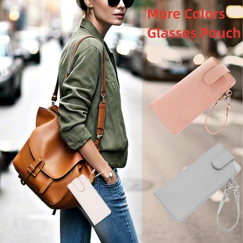 حافظات نظارات ناعمة، حقيبة نظارات شمسية محمولة مع حزام معصم بمشبك زر، حافظات جلدية للنظارات حافظة نظارات سفر للنساء والرجال (أبيض) in Kuwait