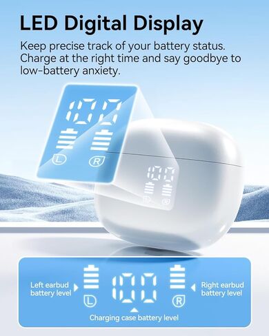 سماعات أذن لاسلكية - سماعات رأس بلوتوث 40 ساعة وقت تشغيل شاشة LED عميقة باس ستيريو داخل الأذن مع IPX7 مقاومة للماء لهاتف iPhone Android والكمبيوتر اللوحي والكمبيوتر المحمول، وردي in Kuwait