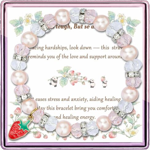 Inspirational Gifts for Women:Good Luck Healing Natural Stone Strawberry Pendant Bracelets - Get Well Soon Gifts for Women Friends Sister Daughter - Life is Tough But So are You,Birthday,Retirement,Graduation,Christmas,Mothers Day Gifts for Women in Saudi Arabia