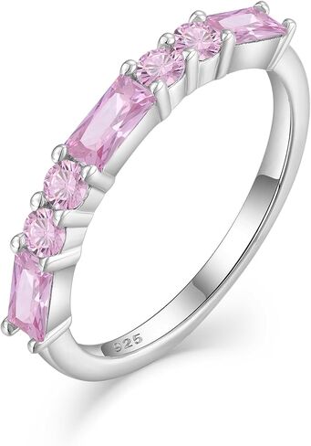 925 Sterling Silver Stackable Rings for Women, Square Round Birthstone Eternity Stacking Ring Band Jewelry Gifts for Her in Saudi Arabia