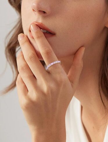 925 Sterling Silver Stackable Rings for Women, Square Round Birthstone Eternity Stacking Ring Band Jewelry Gifts for Her in Saudi Arabia