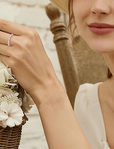 925 Sterling Silver Stackable Rings for Women, Square Round Birthstone Eternity Stacking Ring Band Jewelry Gifts for Her in Saudi Arabia