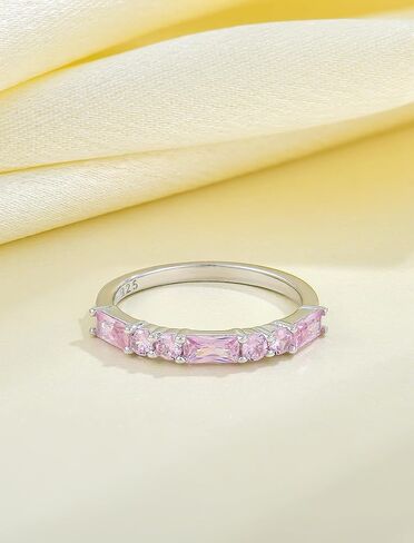 925 Sterling Silver Stackable Rings for Women, Square Round Birthstone Eternity Stacking Ring Band Jewelry Gifts for Her in Saudi Arabia